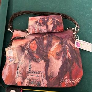 Brand new Montana west purse canvas feel with matching wallet